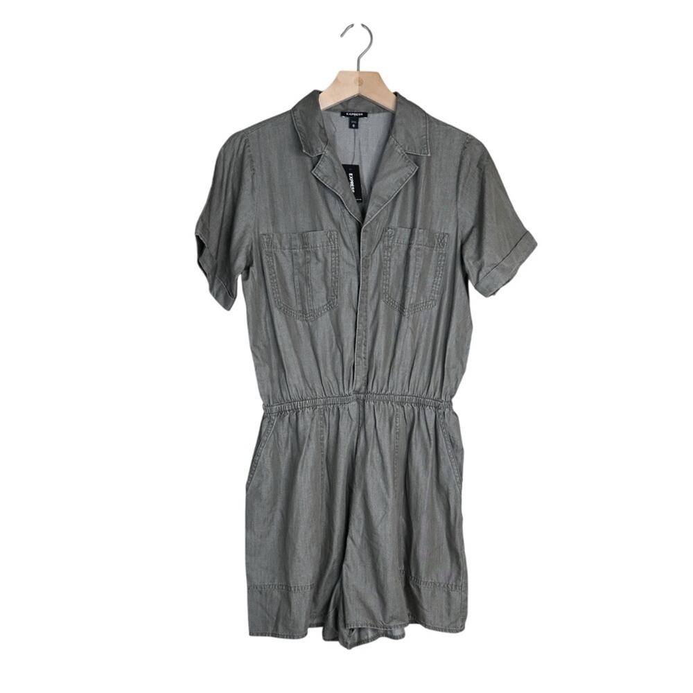 Express Women's M Khaki Green Utility Romper NEW